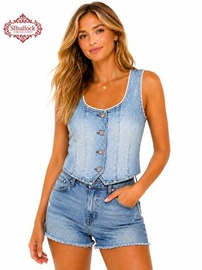 Arizona Jean Co Denim Crop Vest Top NWT Juniors Large Button Front Corset Style
